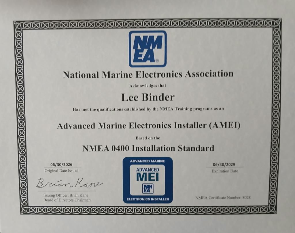 Lee Binder nmea Advnced Marine Electronics Installer AMEI